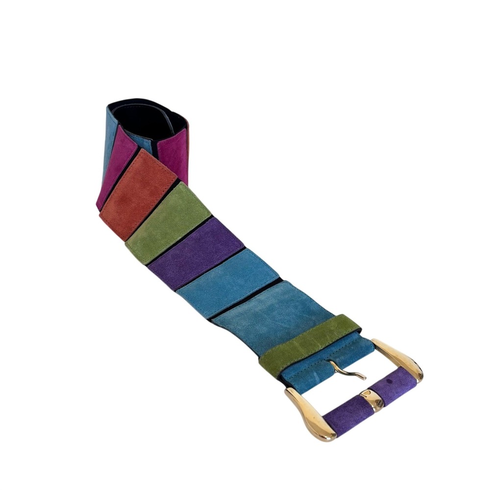 Vintage 90s Express Patchwork Suede Wide Belt Medium Multicolor Boho Statement